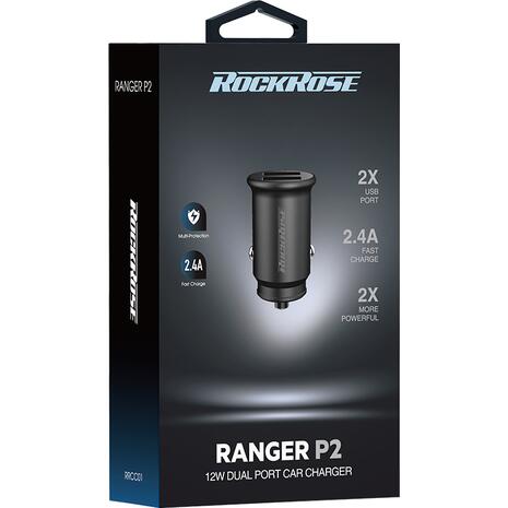 Φορτιστής αυτοκινήτου ROCKROSE Ranger P2, 2x USB, 12W, 2.4A, μαύρος